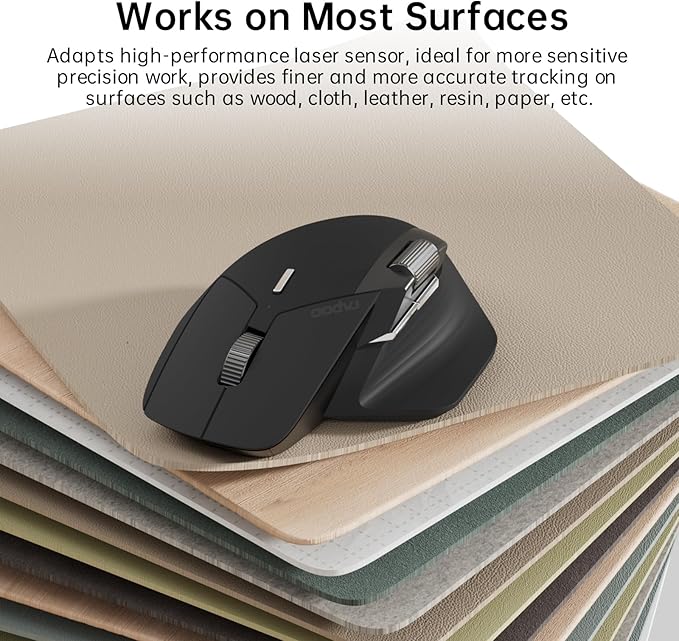 Rapoo MT760Mini Bluetooth Wireless Mouse - Bluetooth 5.0 and 2.4GHz Multi-Mode Connection, Support 4 Devices, M+ Cross Computer Technology, 11 Programmable Buttons, Matte Black