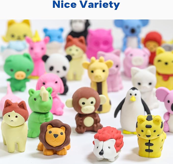Animal Erasers for Kids, 65 Pcs Pencil Erasers Bulk Mini Animal Erasers Treasure Box Toys for Classroom Prizes School Supplies Party Favors