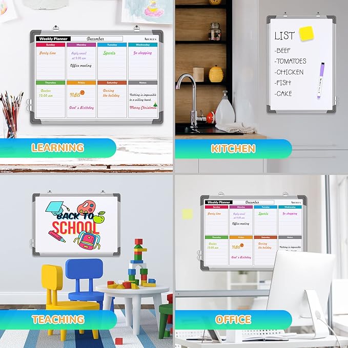 Small Weekly Calendar Dry Erase Whiteboard for Wall, 16" x 12" Magnetic Dry Erase Board, Hanging Double-Sided White Board, Portable Board for List, Kitchen, Planning, Memo, Home, Office