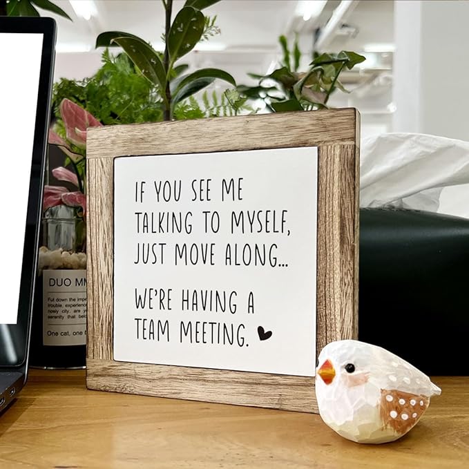Office Decor, Funny Meeting Sign, If You See Me Talking To Myself Move Along We're Having A Team Meeting Sign, Wooden Box Signs for Office Decor, Work Humor, Office Tabletop Desk Decor, white