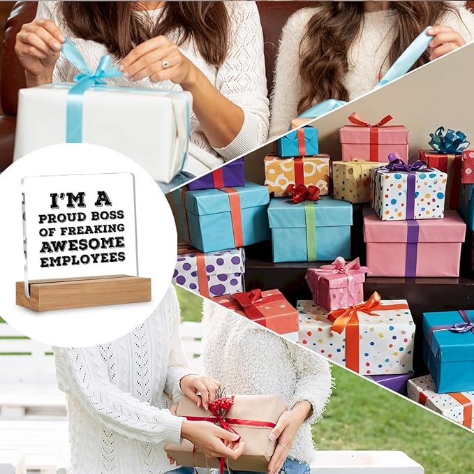 Funny Boss Day Gifts for Women Men, Bosses Gifts, Birthday Gift for Bosses Male Female, I'm A Proud Boss Office Decorative Signs Plaque for Desk