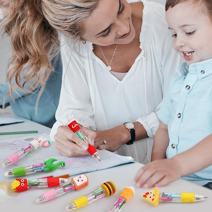 CZWZ 50Pcs Mini Multicolor Pens in One 4-in-1 Cute Pens Bulk for Kids, Ballpoint Pen for Birthdays and Children's Parties, Fun Pen Gifts Assorted Ink Kawaii Pen