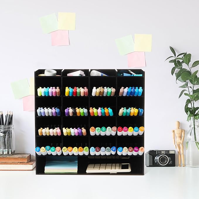 Acrylic Pen Organizer Storage for 250 Markers Vertical Marker Organizer Acrylic Pen Display Holder for Office Desk Desktop Stationery Pencil Storage, Black, 13 x 4 x 12.4 Inch