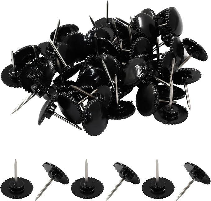 Piutouyar 50 Pcs Black Push Pins, Plastic Thumb Tacks for Wall Hanging, Flat Head and Steel Point Push Pins Wall Tacks Thumbtacks for Furniture Cork Board DIY Projects or Home Decor