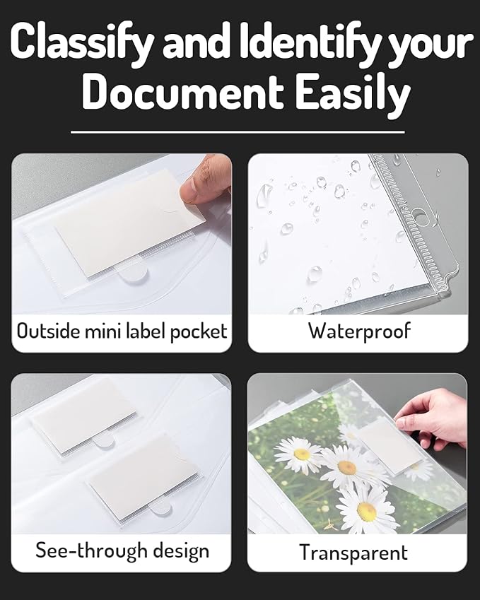 Forvencer Binder Pocket, 36 Pack Super Heavyweight Poly Binder Pocket with Tight Closure, Binder Folders Side Loading, 3 Ring Binder Pocket, Binder Dividers with Pockets, Letter Size, Clear