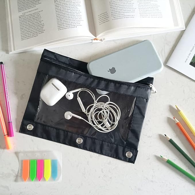 YoeeJob Pencil Pouch for 3 Ring Binder, Zipper Pencil Pouches Bulk, Pencil Case Pouch with Clear Window for Class, School, Office, 8 Colors-24 Packs