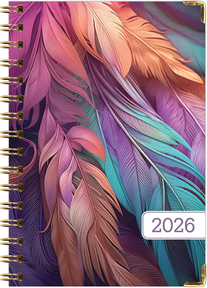 HARDCOVER 2026 Planner, 5.5"x8": 14 Months (November 2025 - December 2026), Daily Weekly Monthly Planner, Yearly Agenda, Bookmark, Pocket Folder and Sticky Note Set (Pastel Peacock)