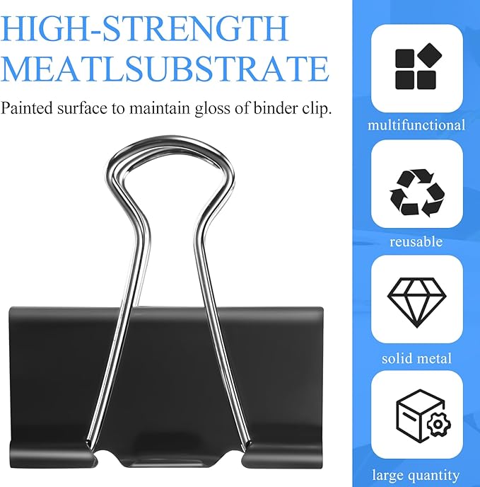 Jetec 500 Pieces 1. 6 Inch Black Binder Clips Extra Large Paper Clamps Metal Paper Clips for Teachers Students Classroom Business Office and School Office Supplies