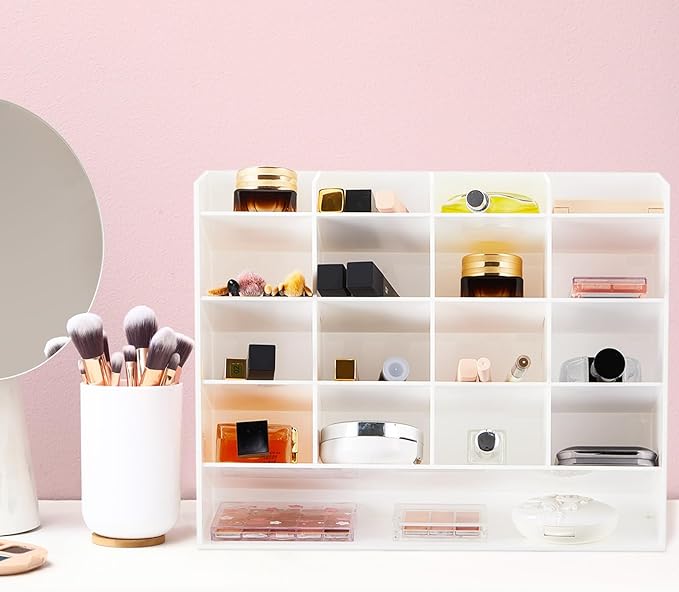 Acrylic Pen Organizer Storage for 200 Markers Vertical Marker Organizer Acrylic Pen Display Holder for Office Desk Desktop Stationery Pencil Storage, White, 13 x 4 x 10.2 Inch