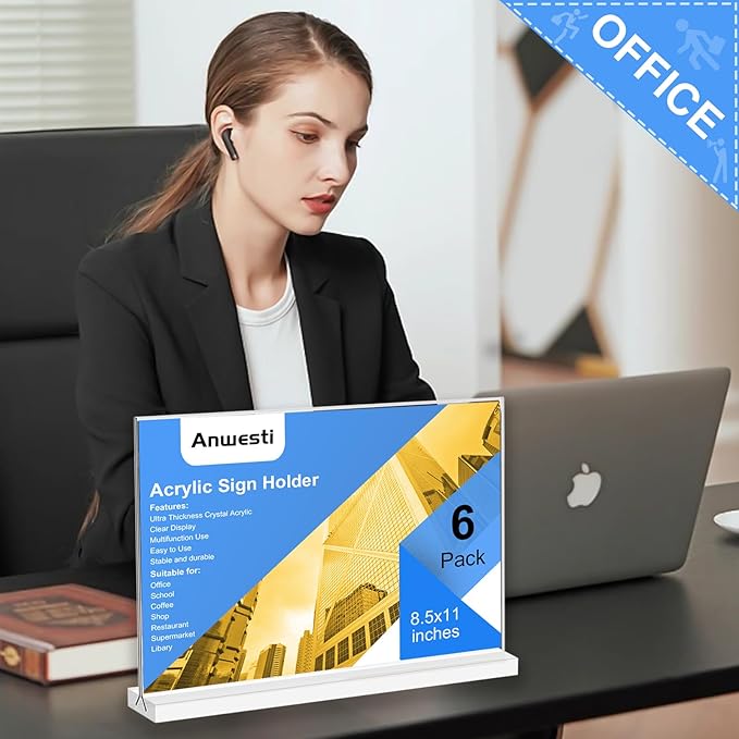 Acrylic Sign Holder 11x8.5 Horizontal Double-Sided Plastic Display Sign Holder for Table Menu, Flyer, Office Acrylic Sign Holer 6 Pack