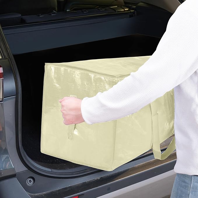 TICONN 2 Pack Extra Large Moving Bags with Zippers & Carrying Handles, Heavy-Duty Storage Tote Moving Boxes for Space Saving (2 Pack, Cream)