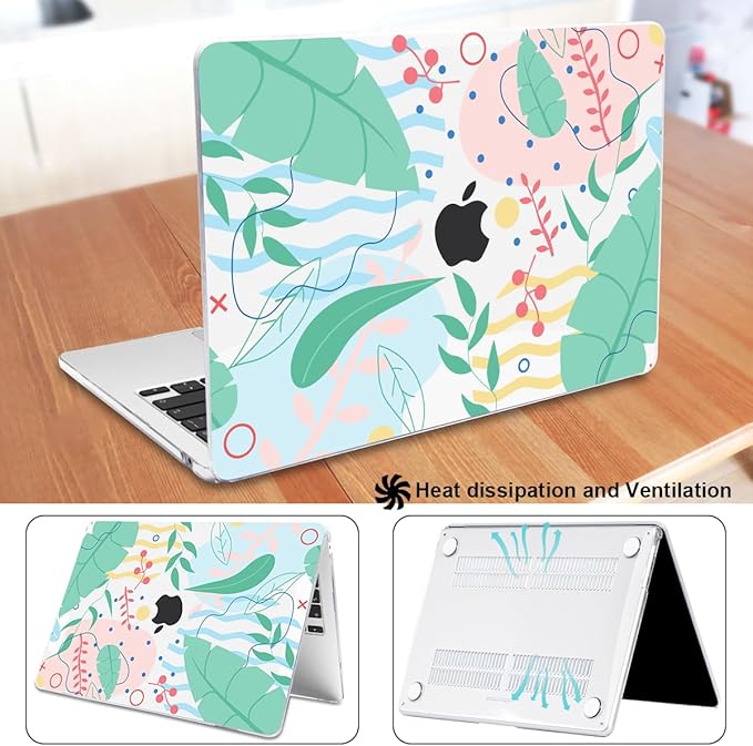 Compatible with MacBook Air 13.6 inch Case 2025 2024 2023 2022 Release A2681 A3113 A3420 Cover M4 M3 M2 Chip, Pattern Plastic Hard Shell Case Screen Film Keyboard Skin, Tropical Leaves Waves