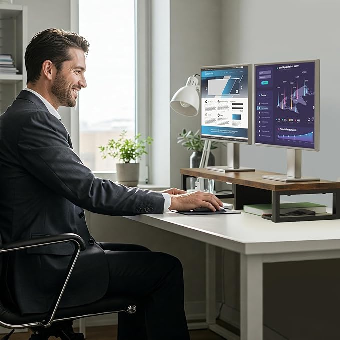 Zimilar Dual Monitor Stand Riser, Large Monitor Stand for Desk, Wood Monitor Riser with Storage Organizer for Home Office, Monitor Stands for 2 Monitors, Desktop Wooden Monitor Riser for Computer