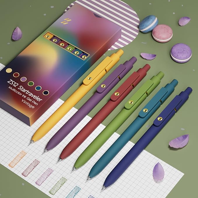 6 Pcs Colorful Pens Colored Pens 0.5mm Colored Ink Gel Pen Fine Point Smooth Writing Pen for Journaling and Note Taking Office School Supplies Gifts for Women Men (6 Pcs Vintage Gold)