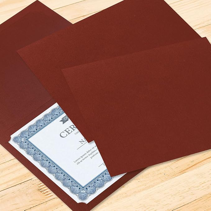 Plain Burgundy Certificate Folders - Pack of 25, Linen Cover 80 lb. Stock, Folded, Die-Cut Corners, for Office, Business Awards, Graduation, School Diploma Holder, 9-1/2"" x 12""