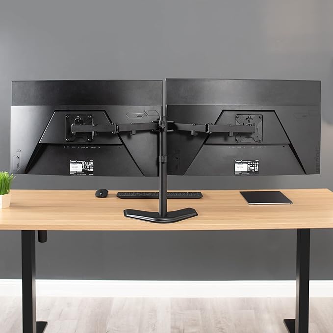 VIVO Dual LED LCD Monitor Mount, Free-Standing Desk Stand for 2 Screens up to 32 Inch, Heavy-Duty Fully Adjustable Arms with Max VESA 100x100mm, Black, STAND-V032F