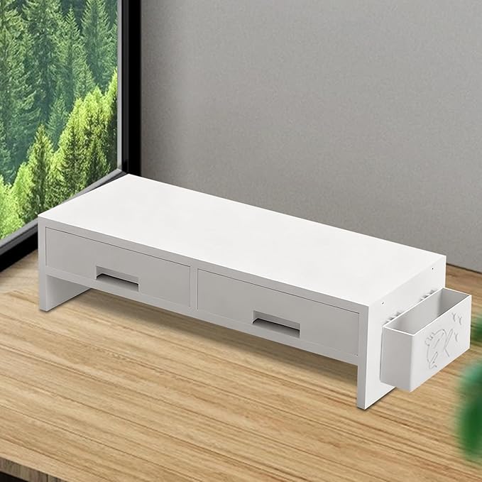 Monitor Stand Riser - Double Drawer Ergonomic Organizer for Desk, Authentic Computer Monitor Riser with Storage, Desktop Accessory for Family Friends Home Offices Indoor Study Room