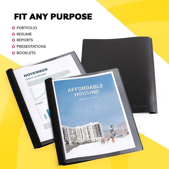 Report Covers - (Set of 10), 8.5 x 11 Letter Size, Clear Front Folders with 3-Prong Fasteners - Ideal for Presentations, Resumes & Keeping Your Documents Neat and Professional