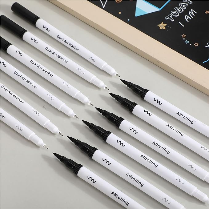 150 Pcs Black Drawing Pens Bulk Dual Brush Fineliners Pens Felt Tip Markers for Art Drawing Sketching