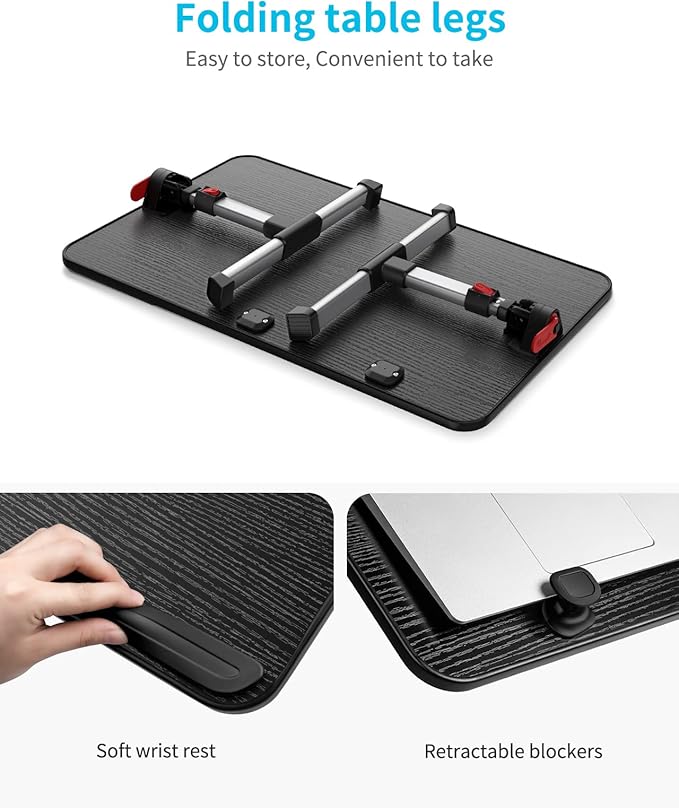 SAIJI Laptop Bed Tray Table, Adjustable Home Office Standing Desk Portable Lightweight Foldable Lap Desk for Sofa Couch Floor Working Studying Reading Writing Eating,Fit Up to 17" Laptop(Large,Black)