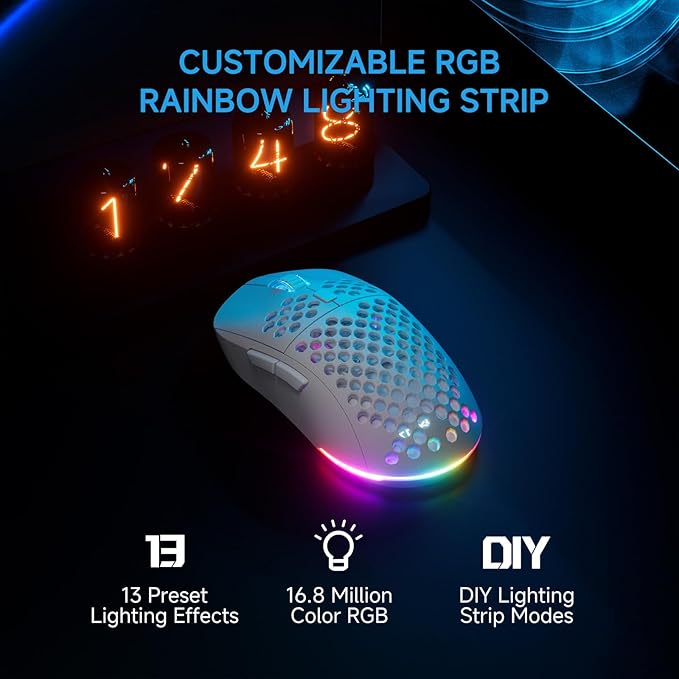 TMKB Wireless Mechanical Gaming Keyboard and Gaming Mouse, M1&T63, 24000DPI, RGB Backlit, 180Hrs Battery, 2.4G/BT5.2/USB-C Wired, Compact 63 Keys Anti-Ghosting-White