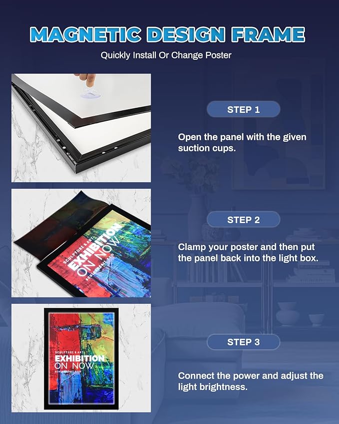 24 x 36 Inch Led Poster Frame, Backlit Movie Poster Frame Light Box Display Sign Holder in Black, Wall Mounting, Aluminum Profile, Magnetic Frame for Movie Poster Advertising Display