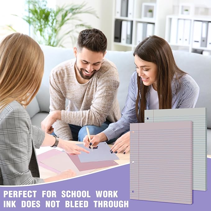 PerKoop 400 Sheets Colored Loose Leaf Paper 8.5" x 11" college ruled Lined 3 Hole Punched notebook Filler Paper for 3 Ring Binders Office School Supplies (Sweet Color)