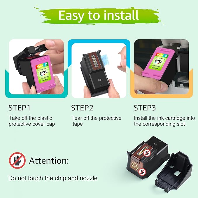 greencycle 63 XL Remanufactured Ink Cartridges Combo Pack Replacement for HP 63XL Compatible for Envy 4520 4512 4516 Officejet 4650 5200 5255 Deskjet 3630 3632 3639 (1 Black, 1 Tri-Color)