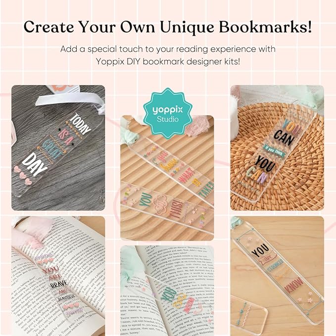 15 Pieces Acrylic Bookmark Blanks (3mm) Thicken Bookmark Making Kit with 20 Pcs Inspirational UV DTF Sticker, 15 Pcs Ribbon, Suitable for DIY Your Crafts Gifts