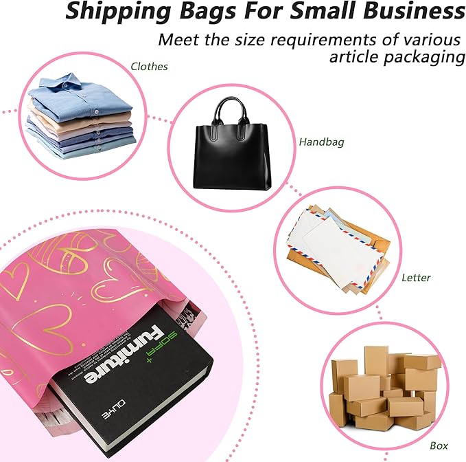 Thank You Poly Mailers 14.5x19 Inch 50 Pcs - Heart Printed Shipping Bags, 2.4mil Thickness, Waterproof and Tear Resistant Mailing Envelopes, Self-Sealing Packaging Bags for Clothing