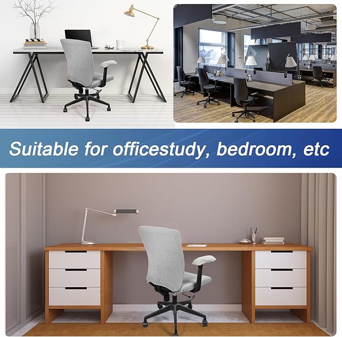 Tallew 8 Pcs Office Chair Covers Set Computer Universal Protective Stretchable Chair Seat Covers Desk Armrest Slipcovers Pads Office Cushion Backrest for Rotating (Silver Grey)