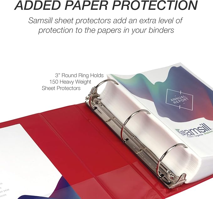 Samsill 3 Inch 3 Ring Binder, Made in USA, Economy Round Ring, Clear View Cover, 550 Sheet Capacity - for School, Home, Office - Ruby Red