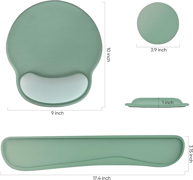 Ergonomic Keyboard Mouse Pad Wrist Rest Support Set for Laptop/Computer/Desktop,Memory Foam Hand Rest Wrist Cushion for Gaming/Office,Lightweight Comfortable & Pain Relief (Green)