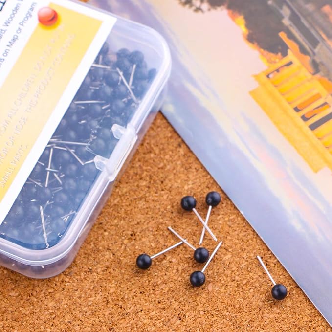 Yalis Push Pins Map Tacks 1/8-Inch Assorted Color Beads Head Map Marking Push Pins,500-count (Black)