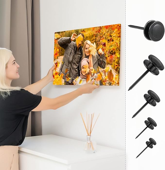 Ferraycle 40 Piece Double Headed Picture Hangers Nails 4 Size Long Thumb Tacks for Wall Hanging Decorative Nails Push Pins Picture Hooks for Drywall Photo Decor, 10/20/ 30/ 50lb(Black)