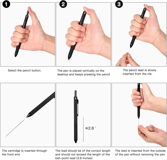 smttw 4 in1 Multi-Function Refillable & Retractable Ballpoint Pen + 0.5mm Mechanical Pencil, Fine Point, Black Metal Barrel, Black/Red/Blue Inks, Multicolor Pen With Metal Gift Box