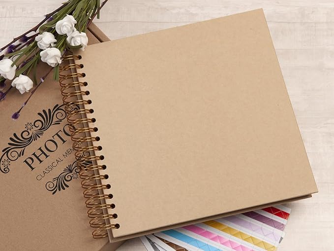 potricher 10 x 10 Inch DIY Scrapbook Photo Album 80 Pages Thick Kraft Blank Yellow Paper Memory Book for Wedding and Anniversary Family (Yellow, 10 Inch)