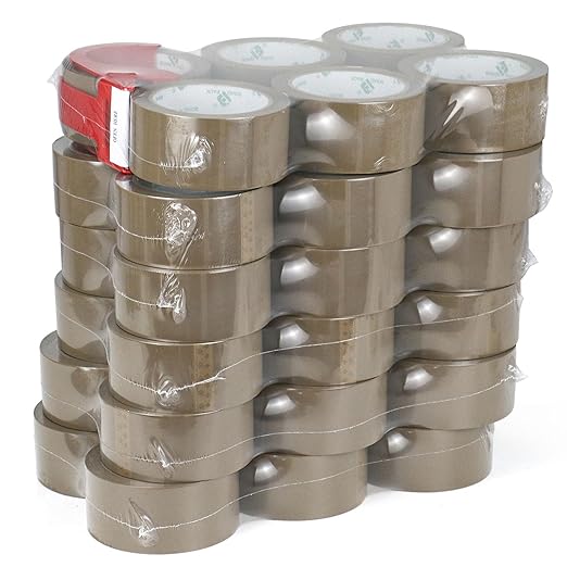 BOMEI PACK 36Rolls Brown Packing Tape with Dispenser, Brown Tape Refill Rolls for Packaging, Shipping and Moving, 2.6Mil 1.88 Inch x 60 Yard
