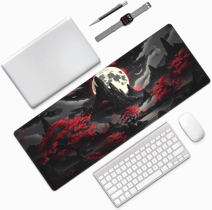 Extended Gaming Mouse Pad, Large Desk Mat XL Anime Mouse Pad Waterproof with Stitched Edges, Non-Slip Desktop Pad for Home and Office, Level Up Your 31.5x11.8 Inch (Night Canyon)