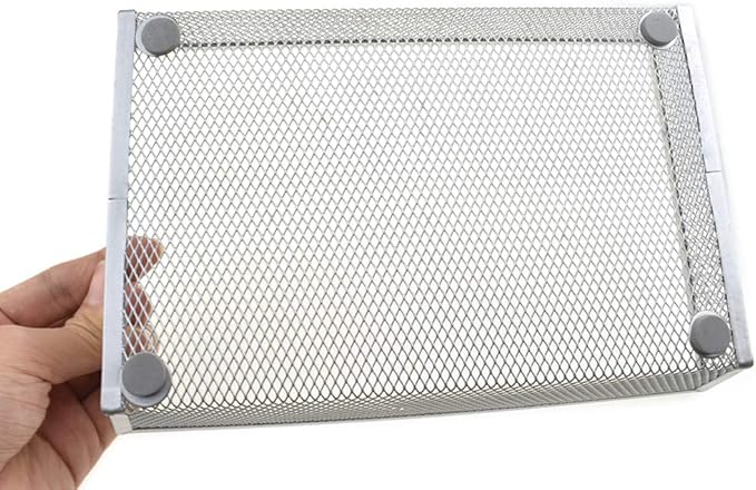HAHIYO Stackable Mesh Tray Cup 9 x 6 x 2 inches Sturdy Container for Desk Drawer Organizer Collection for Home Office School kitchen Soft Foam Feet No Sharp Edges 1 Pack Silver