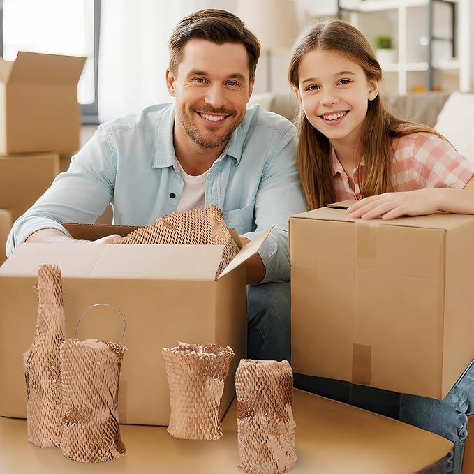 METRONIC 12 x 12" Honeycomb Packing Paper Sheets for moving 50 Pcs, Wrapping Papers for Bubble Cushioning Wrap and Shipping Packaging, Brown