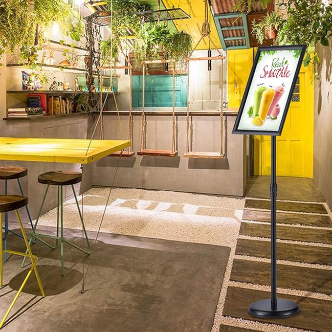 11x17 Inch Pedestal Standing Sign Holder Stand Poster Stand , Black Adjustable Floor Standing Sign Holder with Aluminum Snap Open Frame for Vertical/Horizontal Sign Display