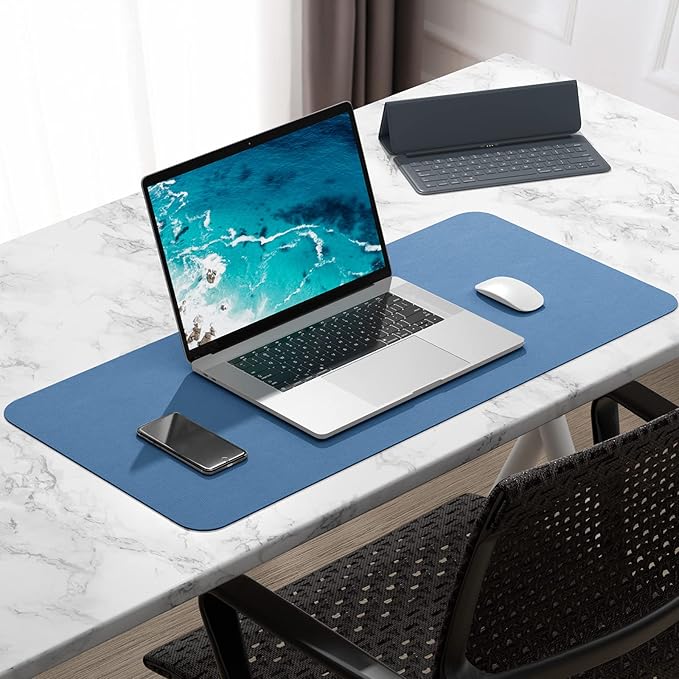Hsurbtra Desk Pad, 30" x 14" PU Leather Desk Mat, XL Extended Mouse Pad, Waterproof Desktop Blotter Protector, Non-Slip Ultra Thin Large Laptop Keyboard Writing Mat for Office Home, Dark Blue