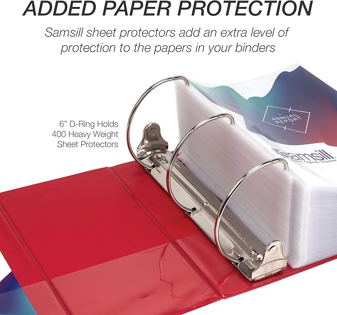 Samsill Durable 6 inch 3 Ring Binder, Made in USA, Locking D Ring FSC 100% Recycled Chipboard, Red, 6 Pack