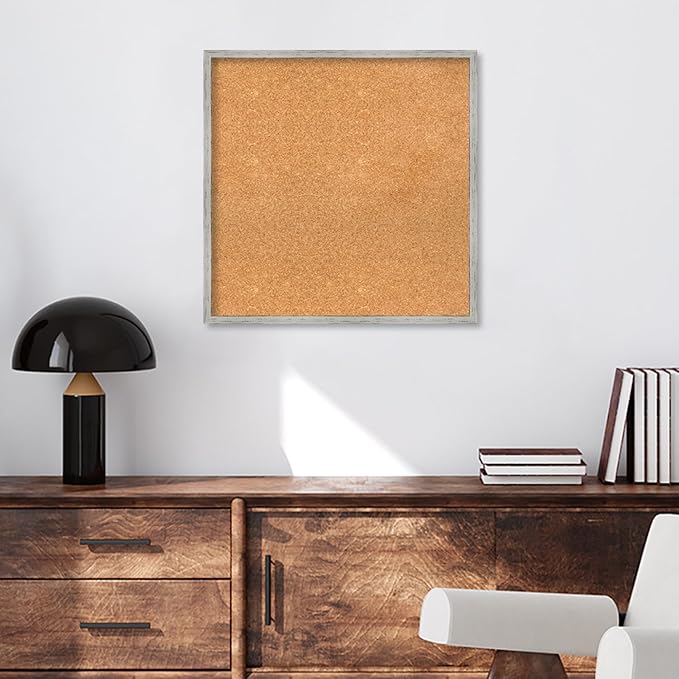 Amanti Art Natural Cork Board for Wall, 25x25 Vision Board with White Frame, Medium Corkboard Office Decor for Home Organization, Cottage Corkboard Pinboard to Display Items for Home Organization in