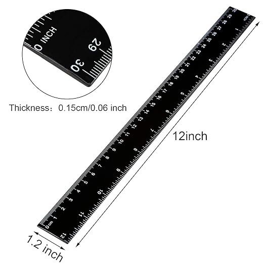50 Pack Black Plastic Ruler, 12 Inch Standard/Metric Rulers Straight Ruler Measuring Tool for Student School Office (Black)