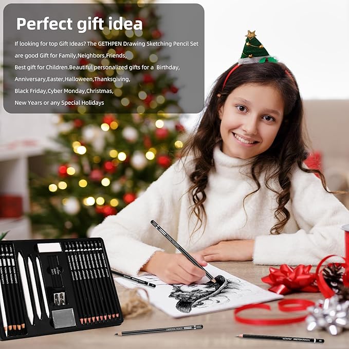 Drawing Sketching Pencil Set, 24 Piece Pro Artist Sketch Kit - Graphite Pencils (12B-4H),Charcoal Pencils for Drawing,Black and White Charcoal Pencils,Charcoal Sticks,Stumps,Eraser,Sharpeners
