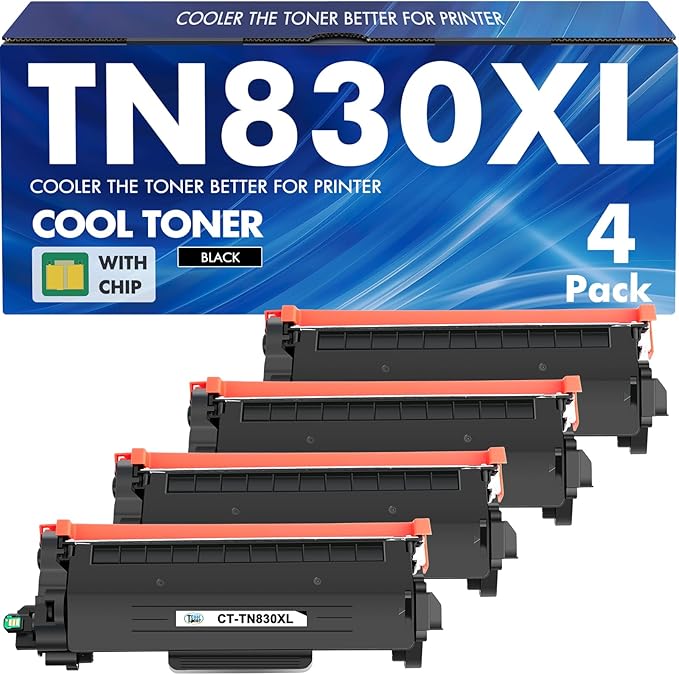 TN830 TN830XL 830XL Toner for Brother Printer DCP-L2640DW HL-L2460DW Replacement for Brother TN-830 XL/V/R TN 830 XL TN-830XL Cartridge MFC-L2820DW HL-L2405W HL-L2400D Printer High Yield 4 Pack Black