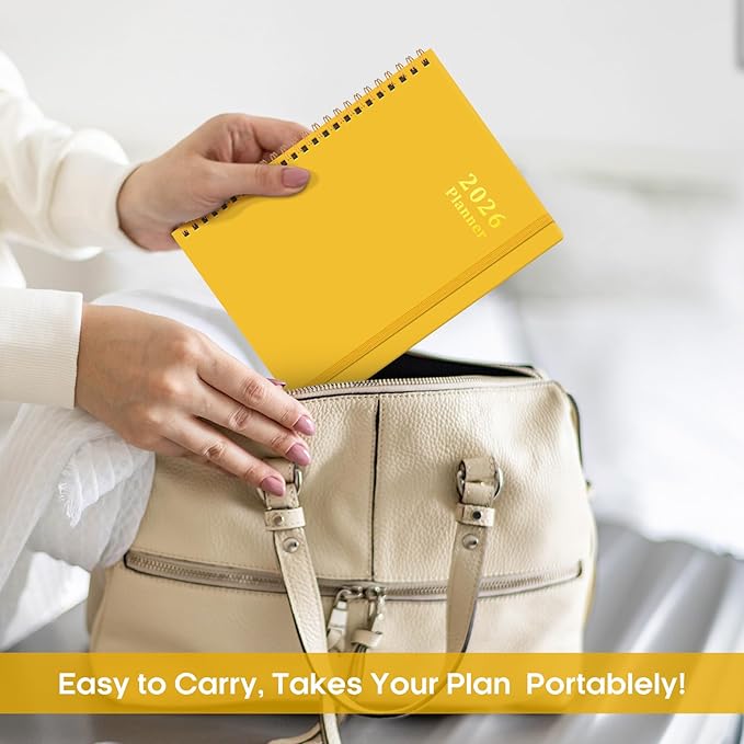 2026 Planner, Weekly and Monthly Calendar Planner, January 2026 - December 2026, Hardcover 2026 Calendar Planner Book with Tabs For Women & Men, Inner Pocket, Spiral Bound, Perfect for Office Home School Supplies - A5 (6.3" x 8.5"), Yellow