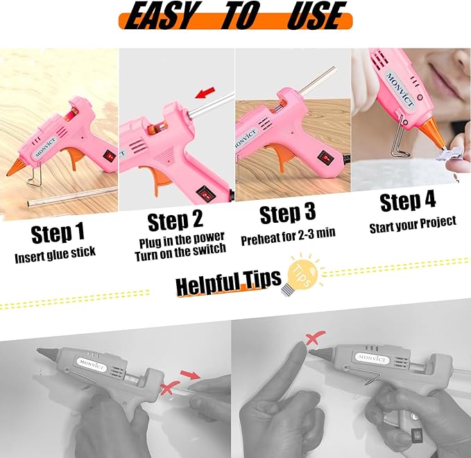 MONVICT Hot Glue Gun Kit, Mini Pink Glue Gun with Carrying Case,20 Pcs Premium Glue Sticks, 10 Pcs Wood Craft sticks, Fast Preheating Hot Melt Glue Gun for School Crafts DIY Arts Gift (Pink, 30Watts)